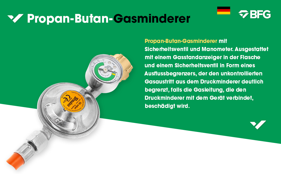 Propane Butane Gas Regulator 50mbar 1.5kg/h with Emergency Valve and