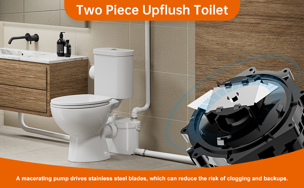 SUPERFLO Upflush Toilet for Basement with 600W Macerating Toilet System
