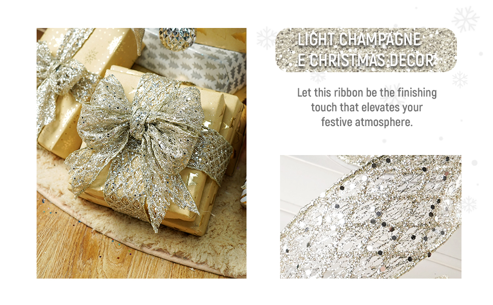 Mayreel Light Champagne Glitter Diamond Mesh Wired Ribbon 2