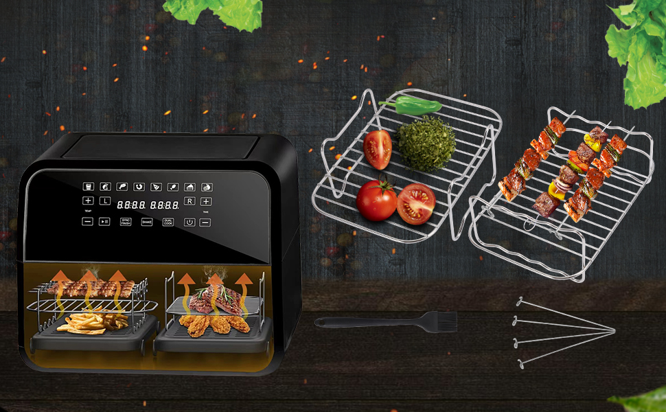 Air Fryer Rack 7Piece Set, 2 Pcs Double Layer Rack with 4 Skewers and