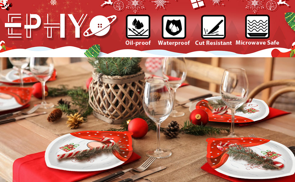 EPHYO 50 Count Christmas Paper Plates Gnome Disposable
