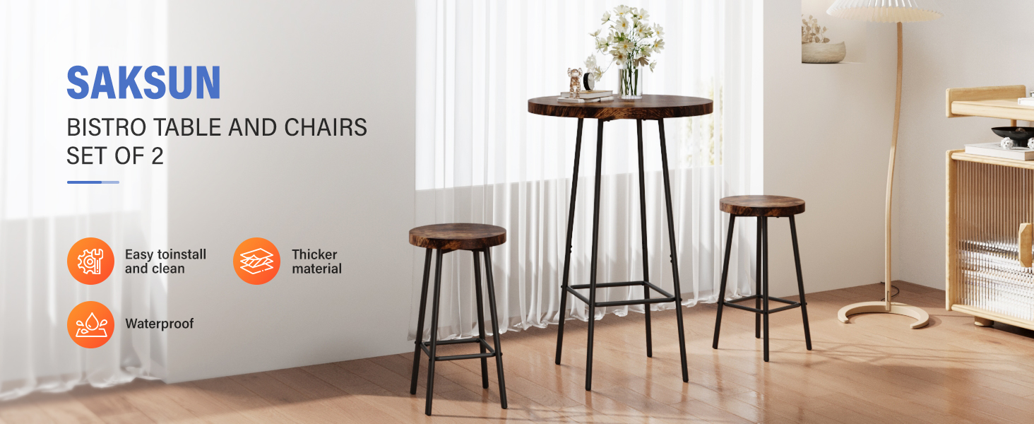 SAKSUN Bistro Table and Chairs Set of 2,Pub Table,Modern