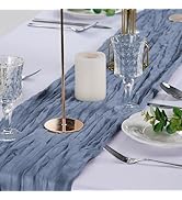 Peomeise Dusty Blue Cheesecloth Table Runner 10 Pack，17x108 Inches Boho Gauze Fabric Table Runner...