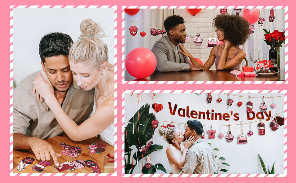 HIAGROW Valentines Day Tree Decorations Set, 24Pcs Wooden