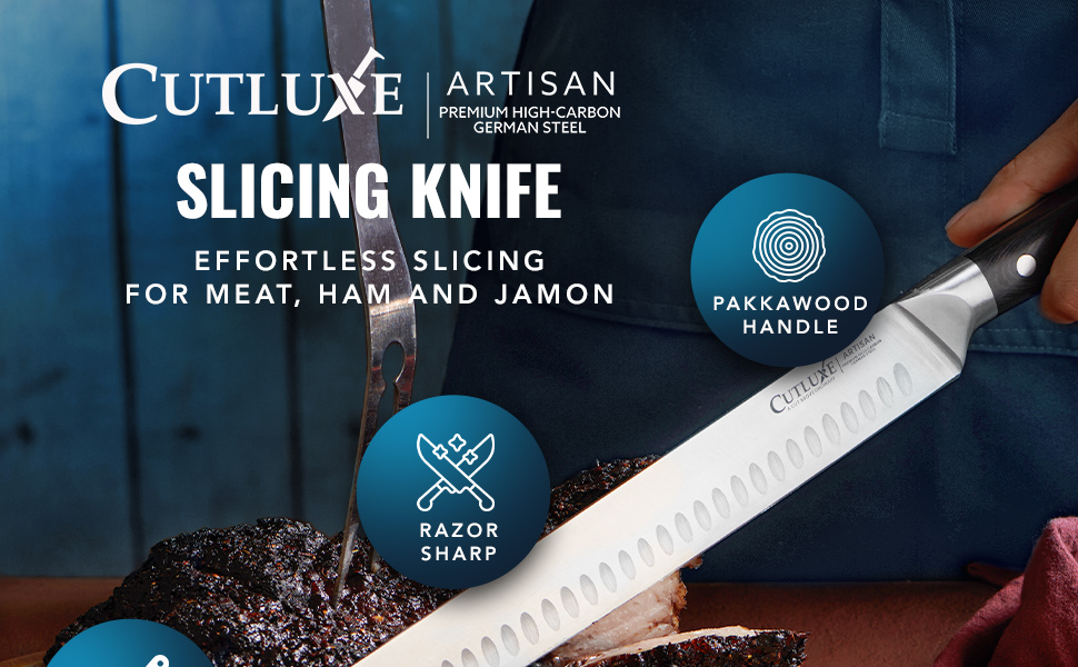 Cutluxe 14" Slicing Carving Knife – Extra-Long Brisket Knife for Meat & BBQ