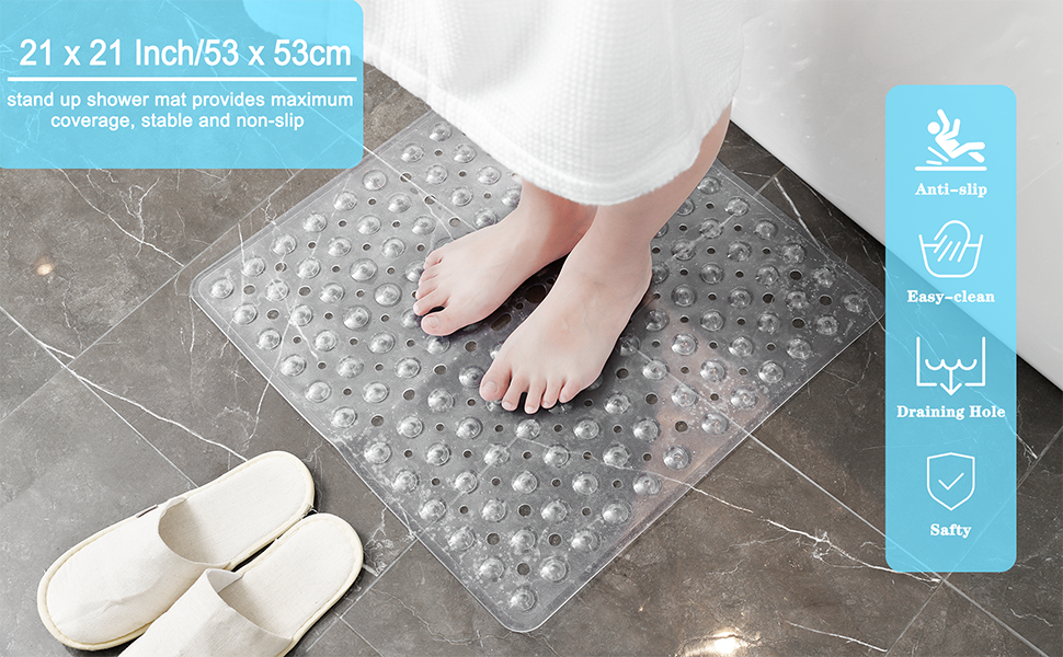 XIYUNTE Square Shower Mat Non Slip Anti Mould 53x53cm Hangable Shower