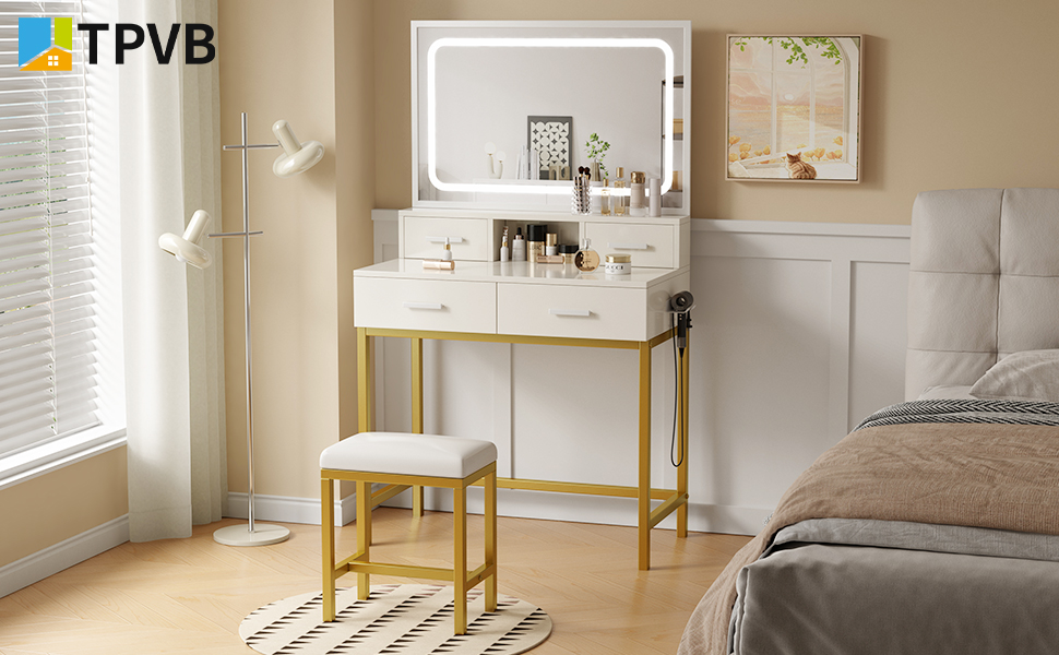 Makeup Vanity with Mirror and Lights, Vanity Desk Table