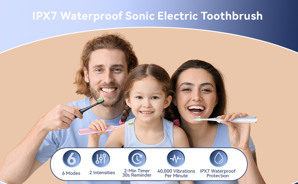 IPX7 Waterproof Sonic Electric Toothbrush