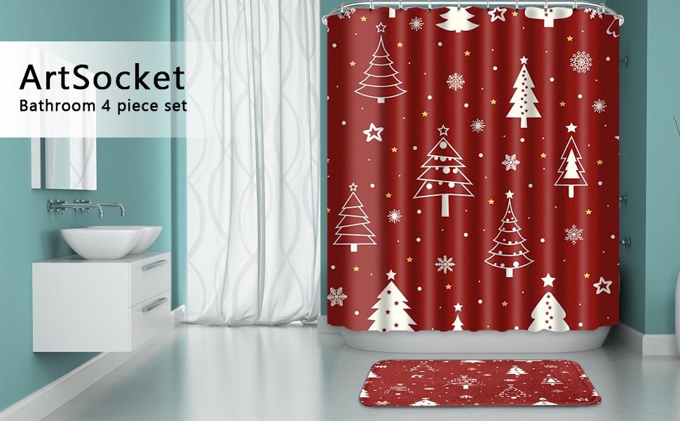 ArtSocket Red Christmas Tree Cartoon Bathroom Set Shower