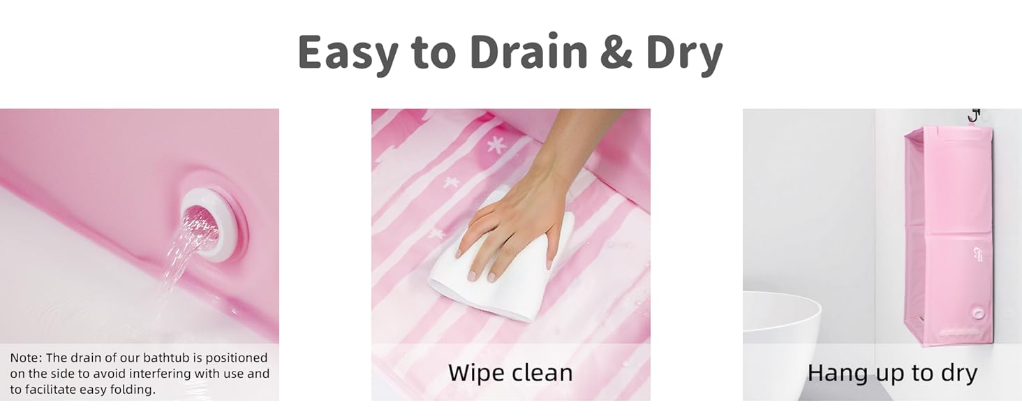 This foldable bathtub drains quickly and can wipe-dry or just hang up to air dry