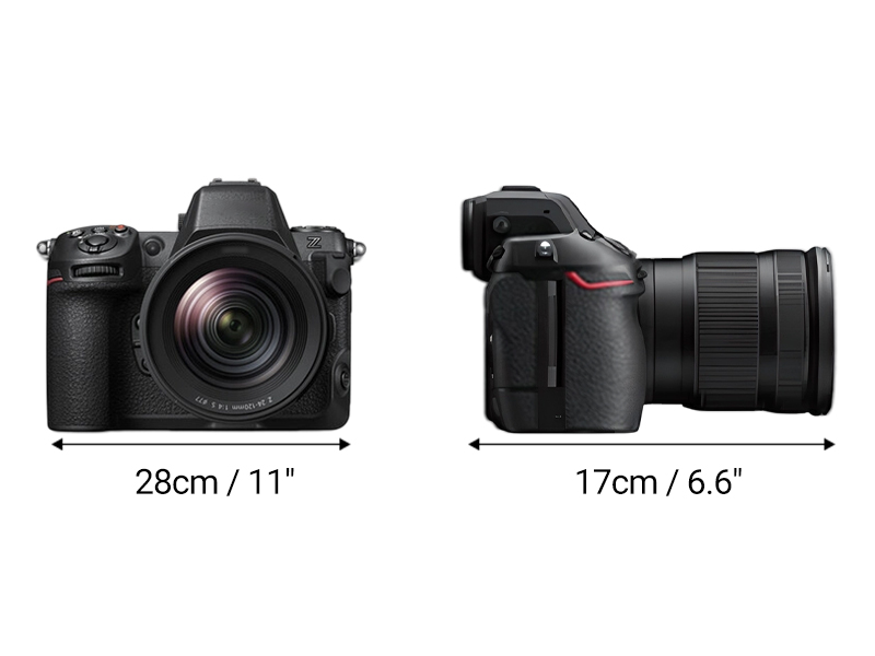 Measurement comparison showing two lengths: '28cm/11"' and '17cm/6.6"' with dimensional indicators.