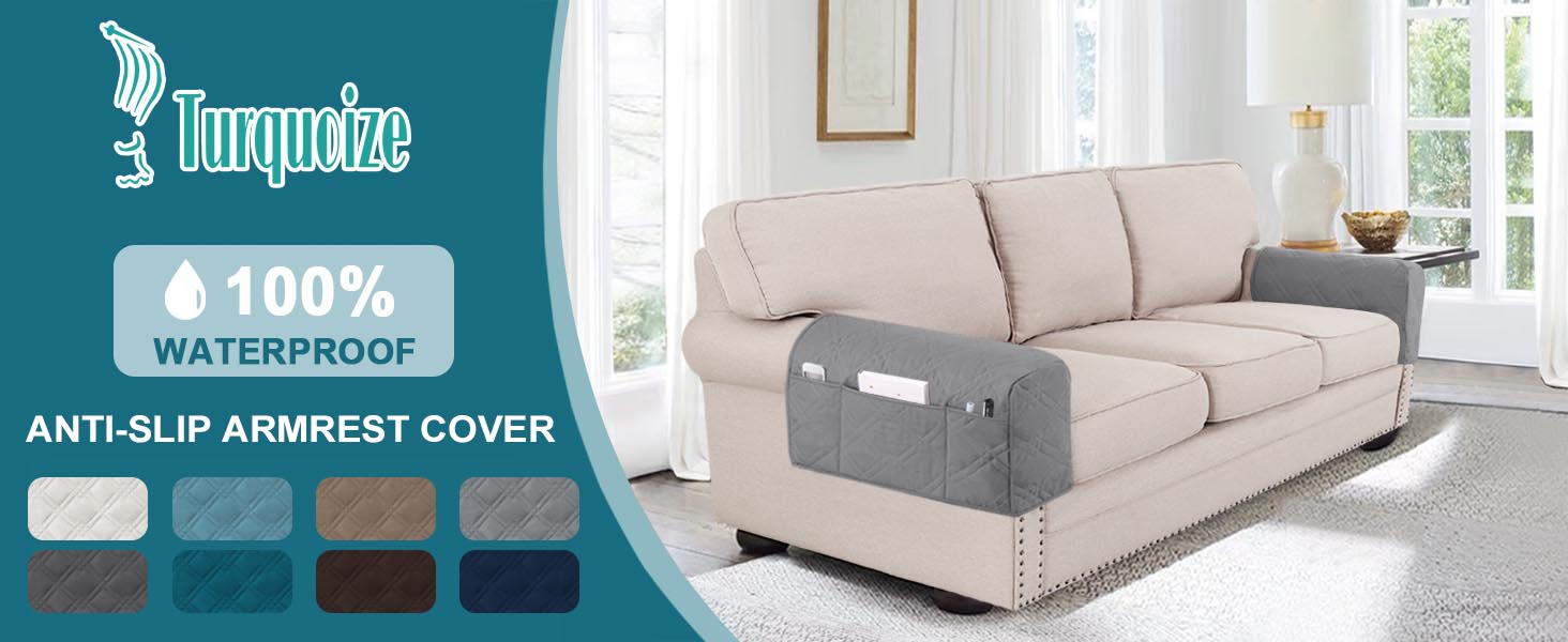 Turquoize Waterproof Armrest Covers for Chairs and Sofas