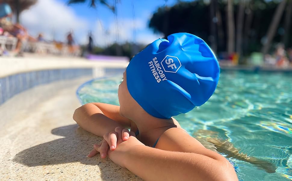 Sargoby Fitness Long hair swimming cap for kids Use to protect