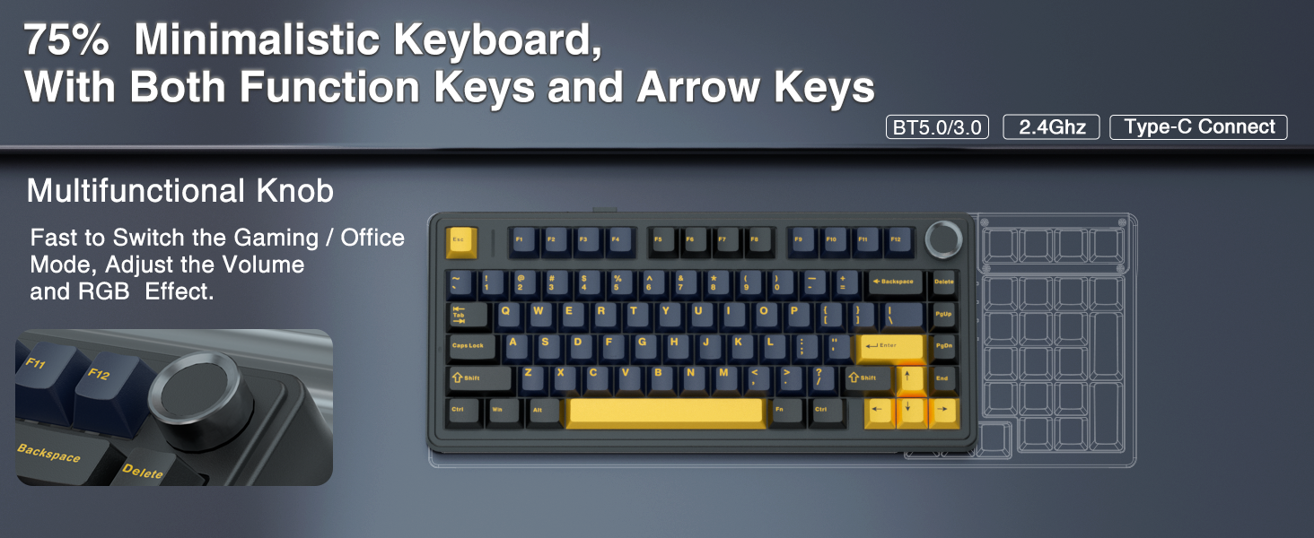 75 percent  tkl mechanical gaming keyboard wireless custom keyboard compact  hotswap keyboard