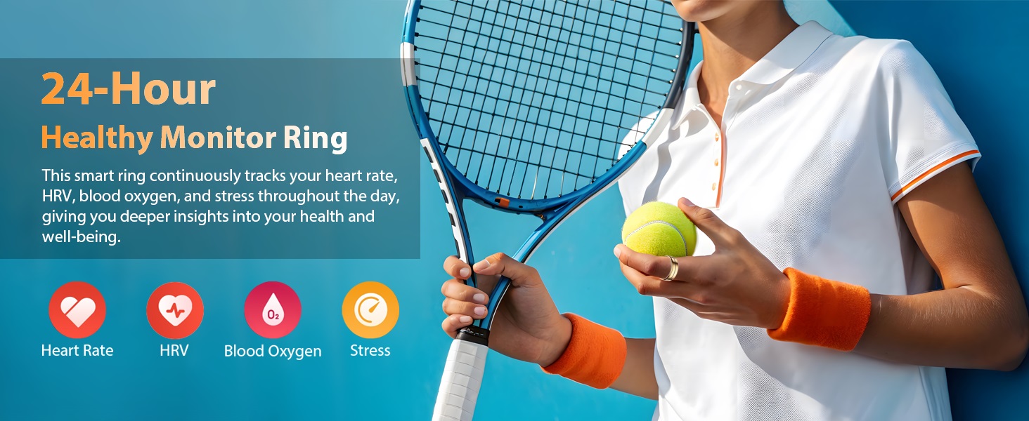 Fit Ring, Smart Health Rings for Women Men with Heart Rate,Blood Oxygen,HRV,Stress Level, Sleep Monitor, Step Tracker, No Subscription Fee, IP68 Waterproof Smart Ring for iphone &Android (Gold, 7#) .