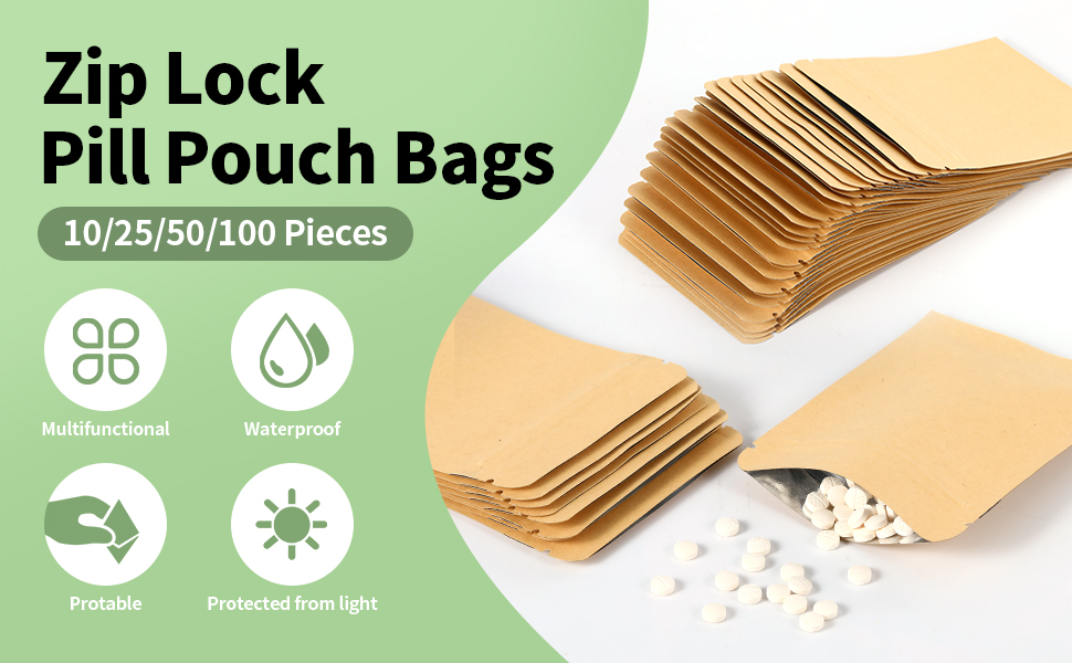 Dynippy Pill Pouch Bags Self Sealing Reusable Aluminum Foil