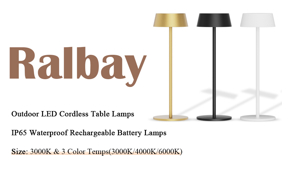 Ralbay 2 Pack Black Cordless Table Lamp,Rechargeable LED Table Lamp