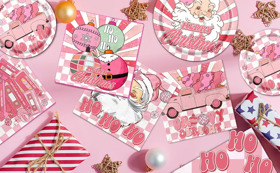 Lenyunge Pink Christmas Decoration Tableware Set,75pcs Ho