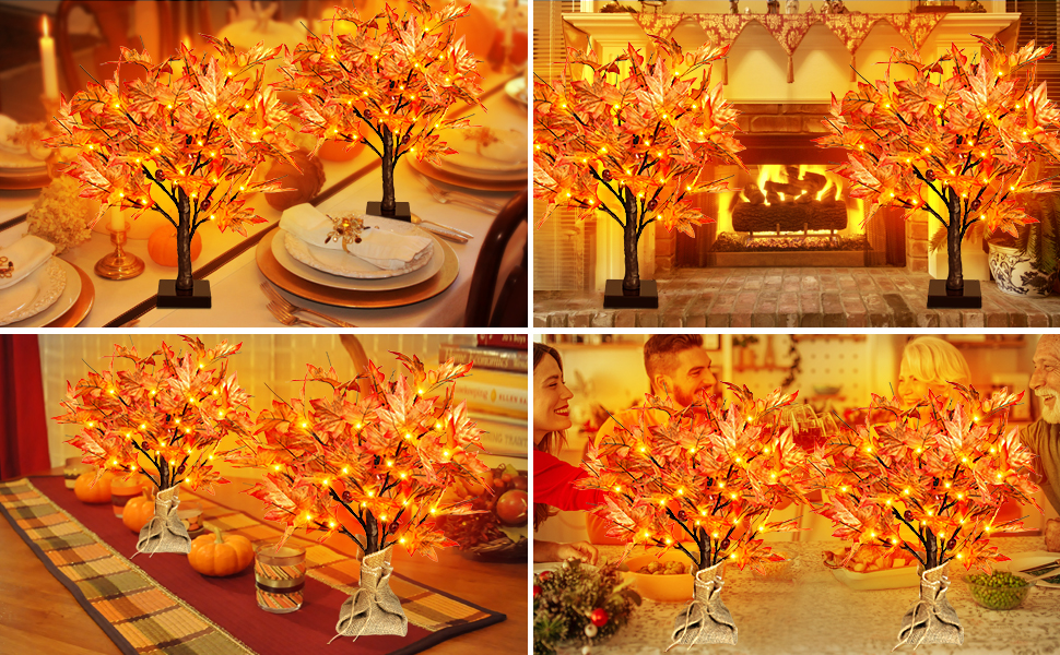 FastDeng 1.5ft Lighted Maple Tree, Artificial Fall Maple