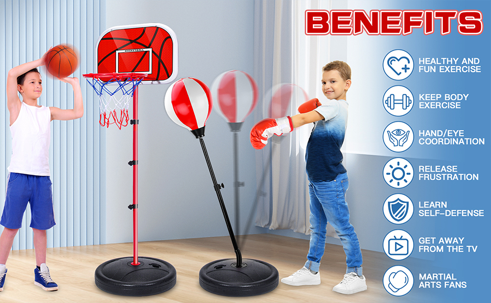 2 in 1 Adjustable Kids Basketball Hoop and Punching Bag 
