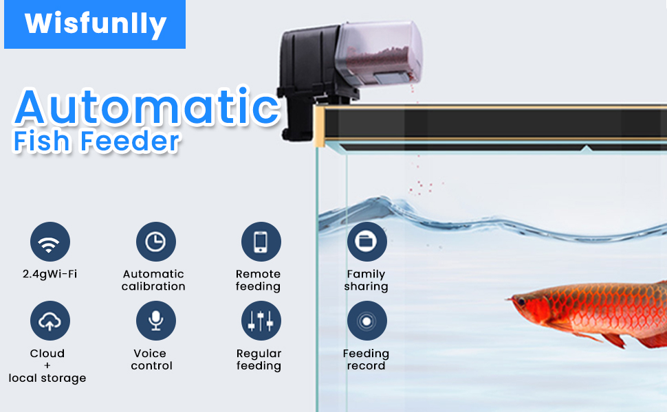 Wisfunlly Automatic Fish Feeder, WiFi Aquarium Tank Auto Feeding Timer