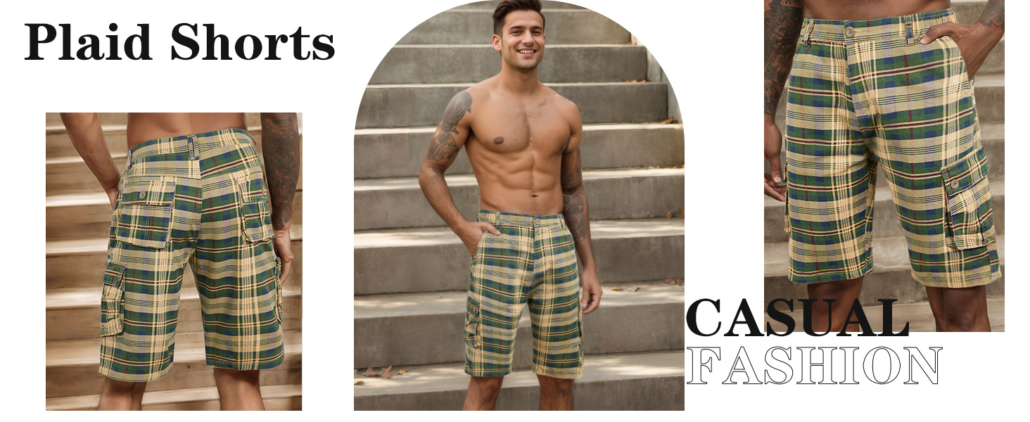 mens plaid shorts mens plaid cargo shorts