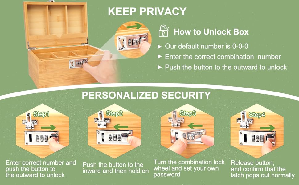 oridom Premium Large Bamboo Box with Combination Lock