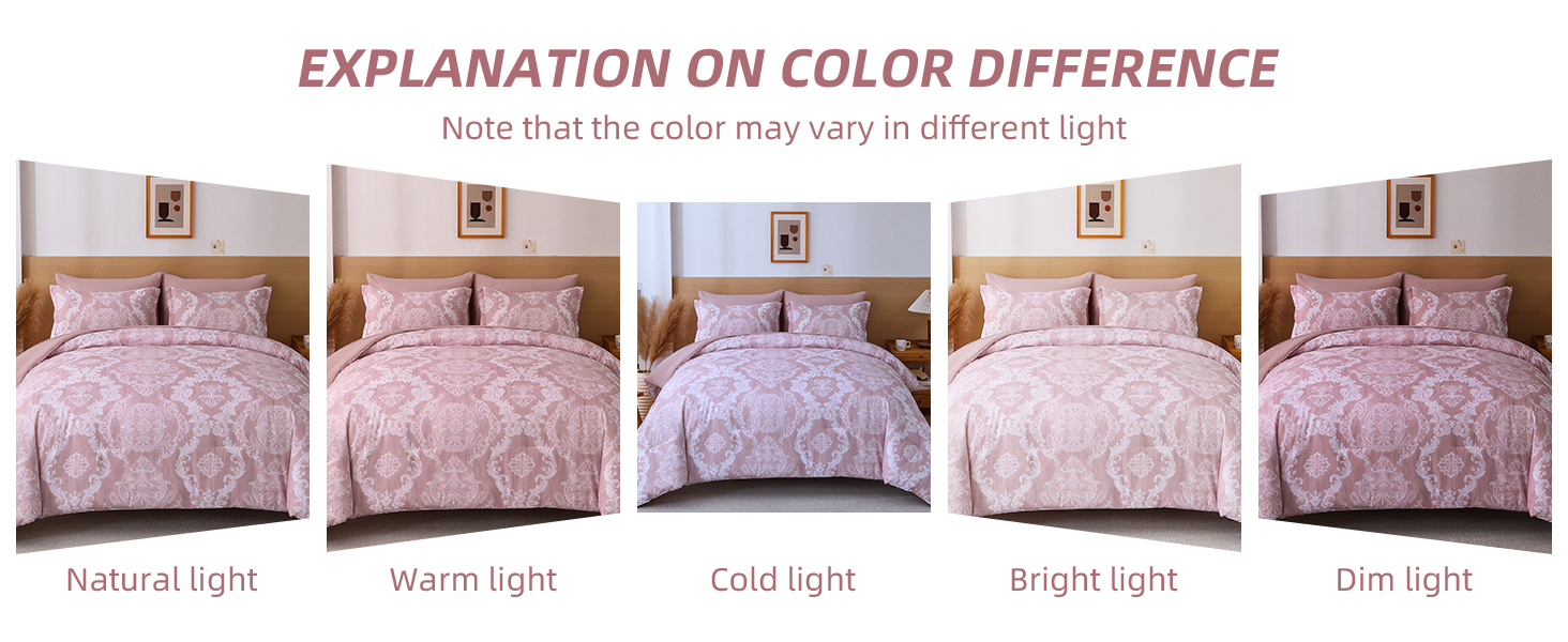 WONGS BEDDING Comforter Set King Size, Pink Damask Texture