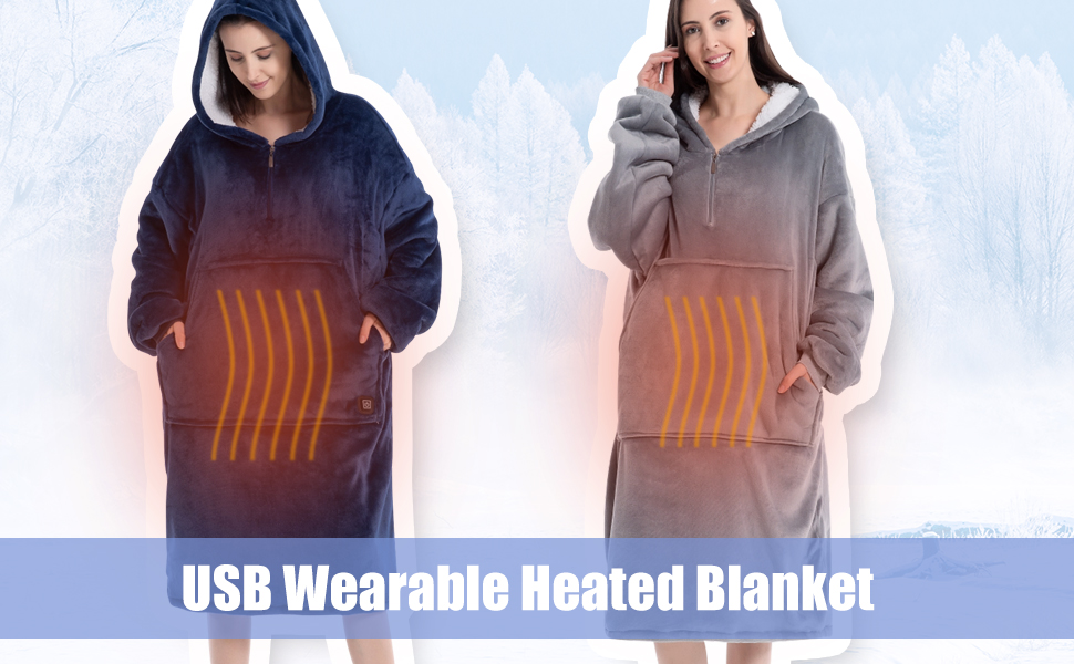 WOOLALA Heated Wearable Blanket Lazy Hoodie with Large
