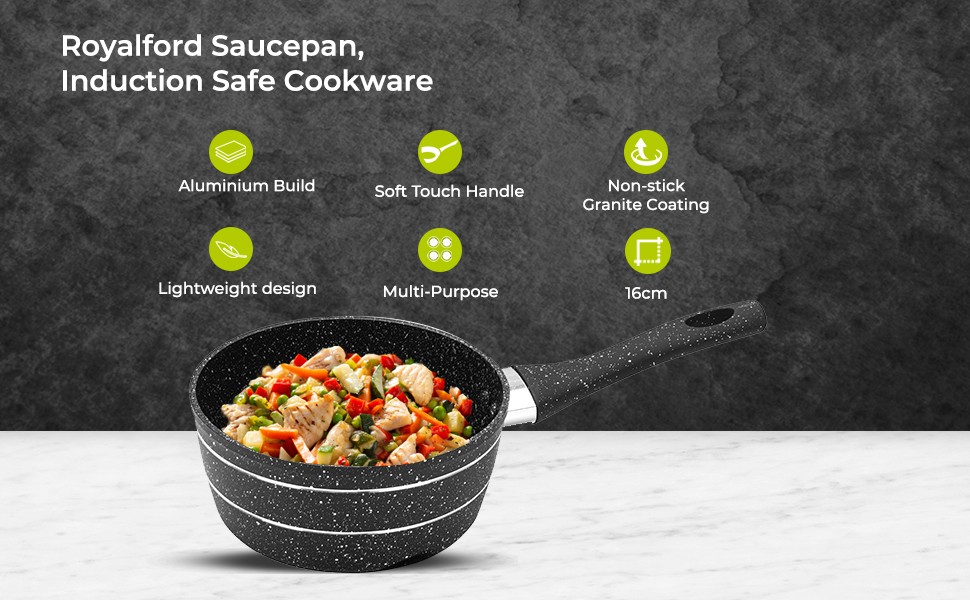 Royalford Saucepan, Induction Safe Cookware, NonStick Granite Coating, Aluminium Multipurpose