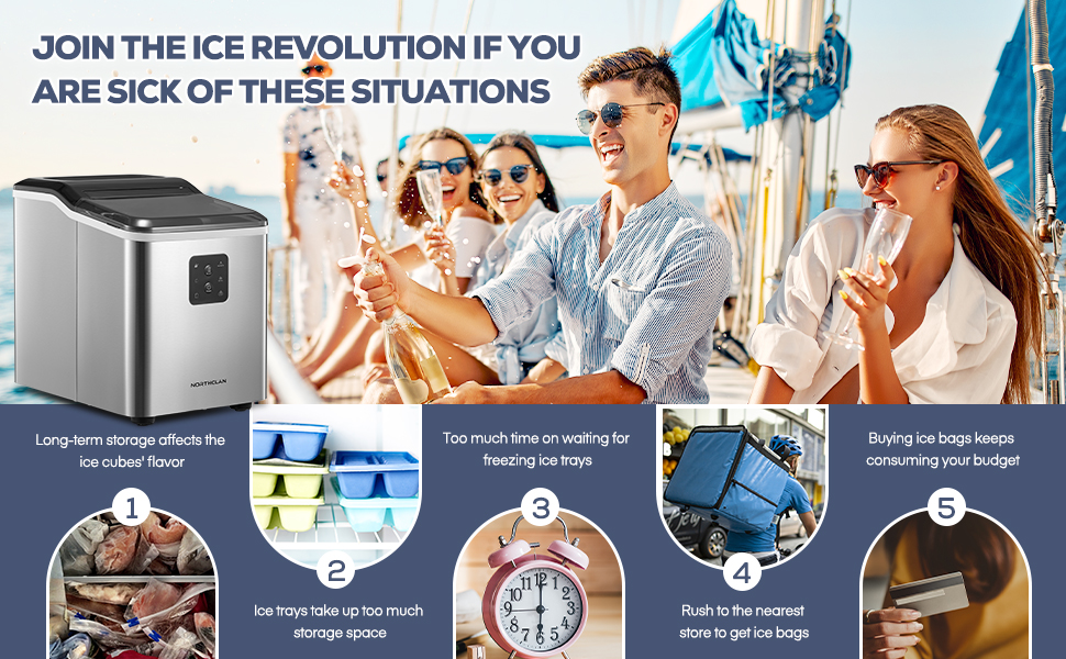 NORTHCLAN Ice Maker Machine Countertop, SelfCleaning, 9 Cubes Ready in