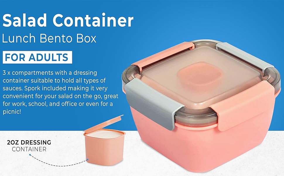 Salad Lunch Box Bento Box for Adults Kids with 3 Compartments, Dressing