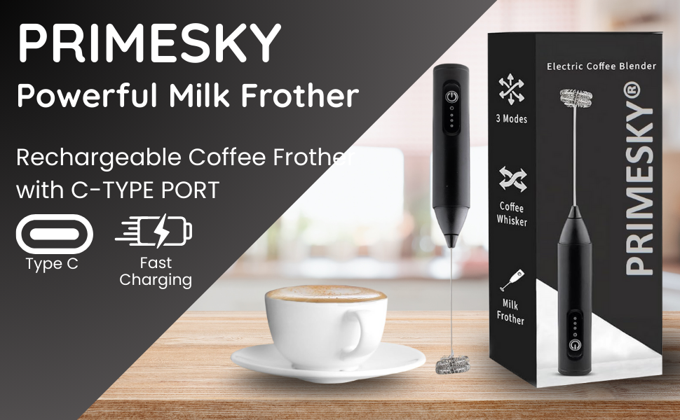 milk frother handheld, rechargeable milk frother, electric milk frother wand, SPN-RECPP