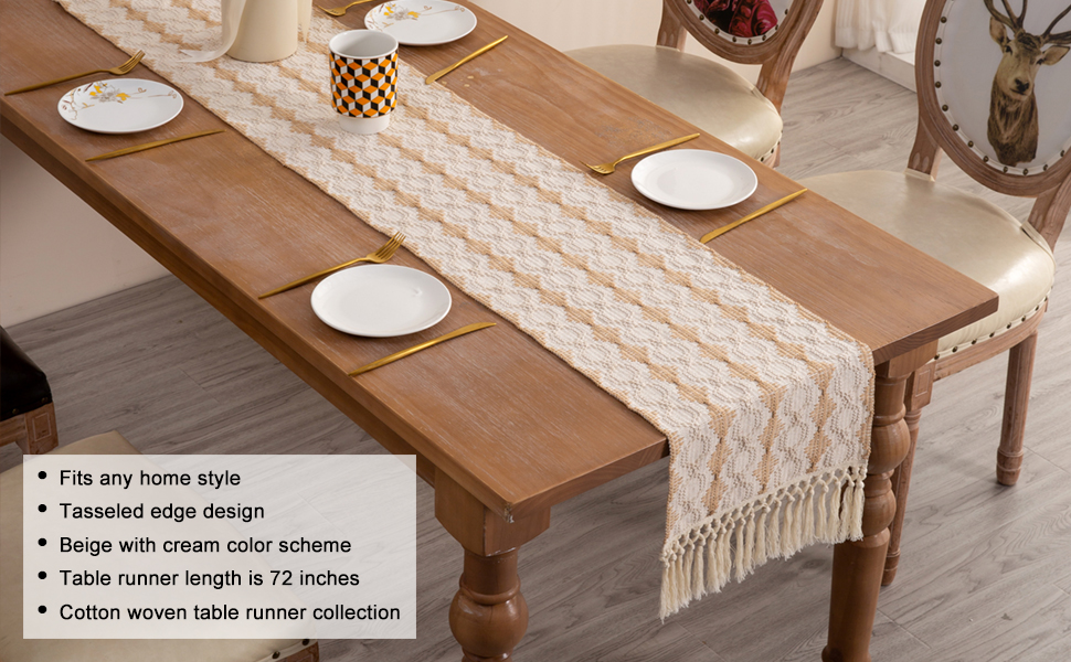 HELERKOL Boho Lace Table Runner 72 Inch Long Vintage