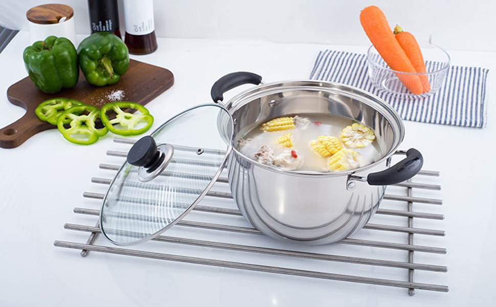 ETAOLINE Stockpots 24cm Stainless Steel Soup Pot with Glass Lid Double