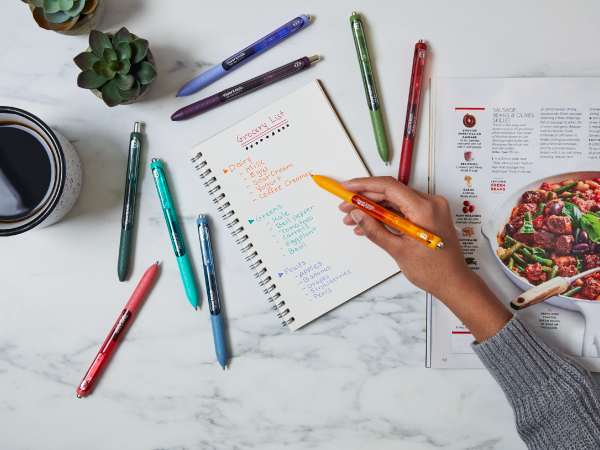 lifestyle grocery list kitchen writing cookbook coffee inkjoy gel hand writing nice pen journal