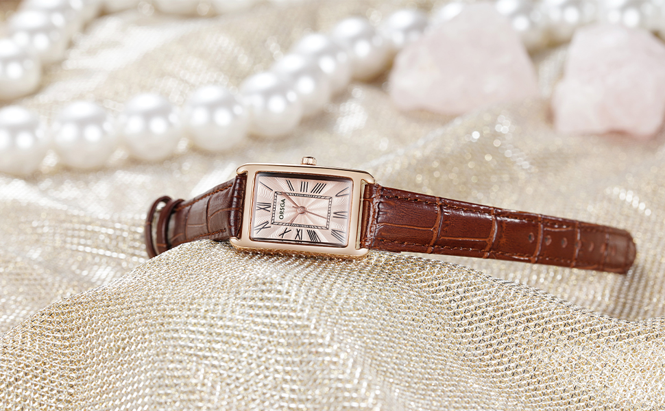 CIVO Ladies Watches Rectangular Analogue Quartz Watches for Women Brown