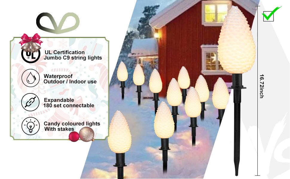 C9 Christmas Lights Outdoor Decorations Lawn with Pathway Marker Stakes