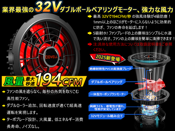 美品 [COVELL] 2025新登場 32Vファンバッテリー セット Amazon.co.jp: [COVELL] 2025新登場 32V超高出力 最強空調冷風服