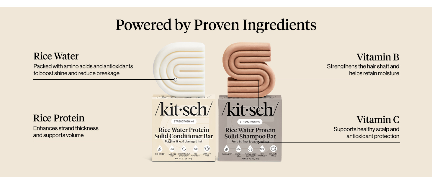 Kitsch Rice Water Protein Solid Shampoo and Conditioner Set for Hair Growth