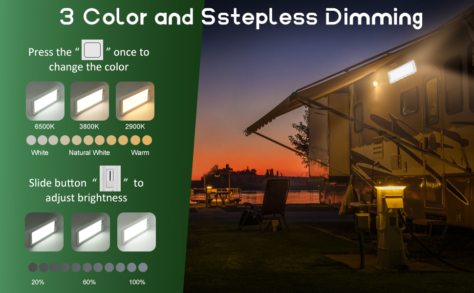 RV Lights Interior, 3 Color 12V Volt RV Led Light, Frosted