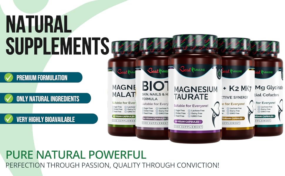 Natural Magnesium Taurate 500mg Premium Quality Ideal Strength 100