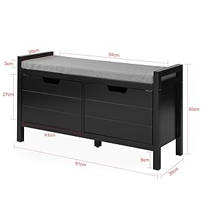 SoBuy FSR63-SCH Sitzkommode Sitzbank Mit Sitzfläche Schuhtruhe Mit Stauraum Garderobenbank Schuhschrank Schwarz BHT Ca.: 91x50x30cm 16 A