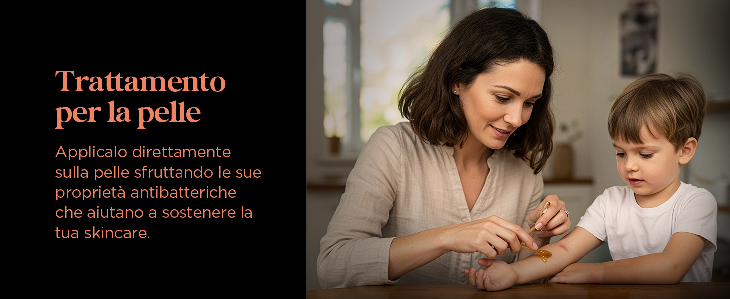 Immagini dimostrative del prodotto che mostrano l'applicazione del trattamento per capelli, con testo sovrapposto in italiano che descrive le proprietà della cura dei capelli