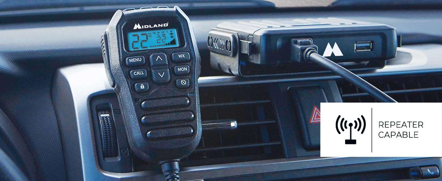 Midland – MXT275 MicroMobile® GMRS Radio – 15 watts Two-Way Radio with Integrated Control Microphone – Overland Caravanning Tractors – Detachable External Magnetic Mount Antenna - 8 Repeater Channels 15 MXT275