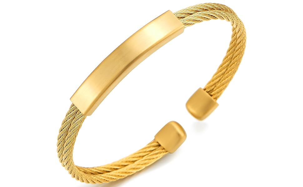 Gold Color Twisted Wire Cuff Bangle Bracelet, Mens Womens