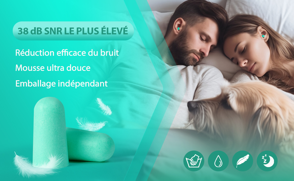 Bouchon Oreille Sommeil SNR 38 dB, Réutilisables Boule Caisse en Éponge Souple, Bouchons