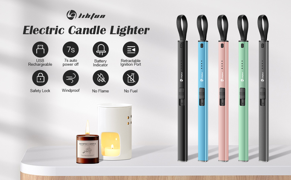 LIHTUN Candle Lighter, Windproof Electric Lighter with LED Battery Display Safety