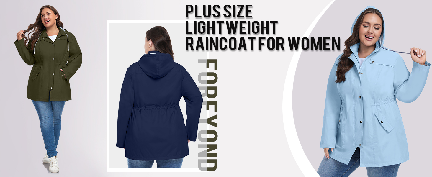 FOREYOND Plus Size Rain Jacket for Women with Hood Long