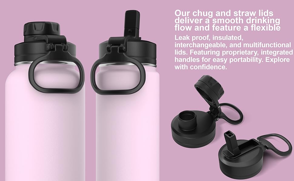 Hydrapeak 24 oz Insulated Water Bottle with Chug Lid Reusable Leak Proof Stainless
